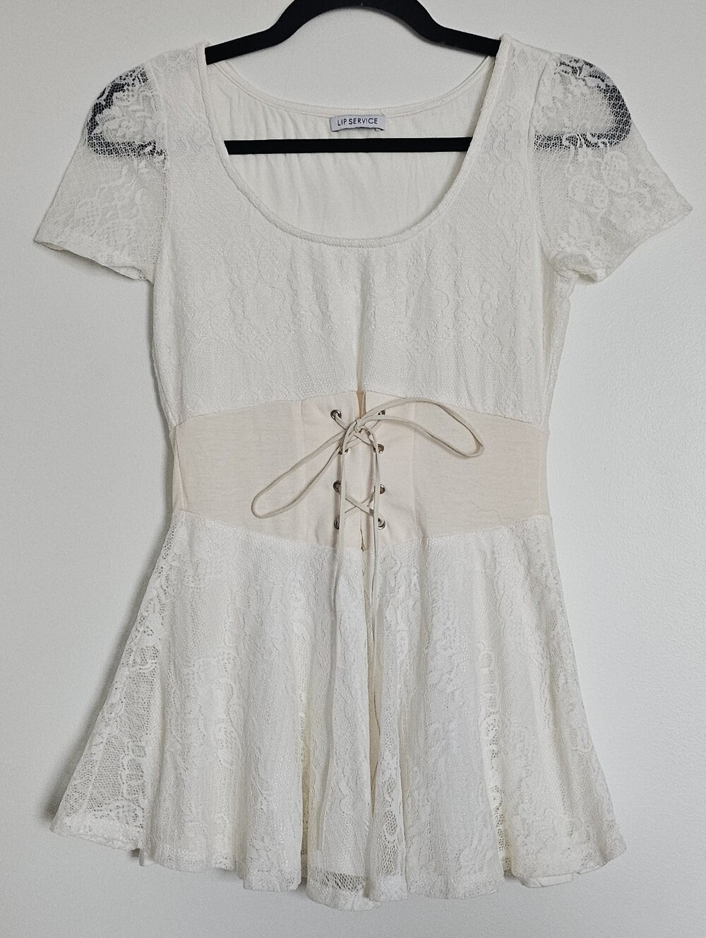 Lipservice Gyaru Himekaji Japan White And Cream Lace Corset Waist Babydoll Top